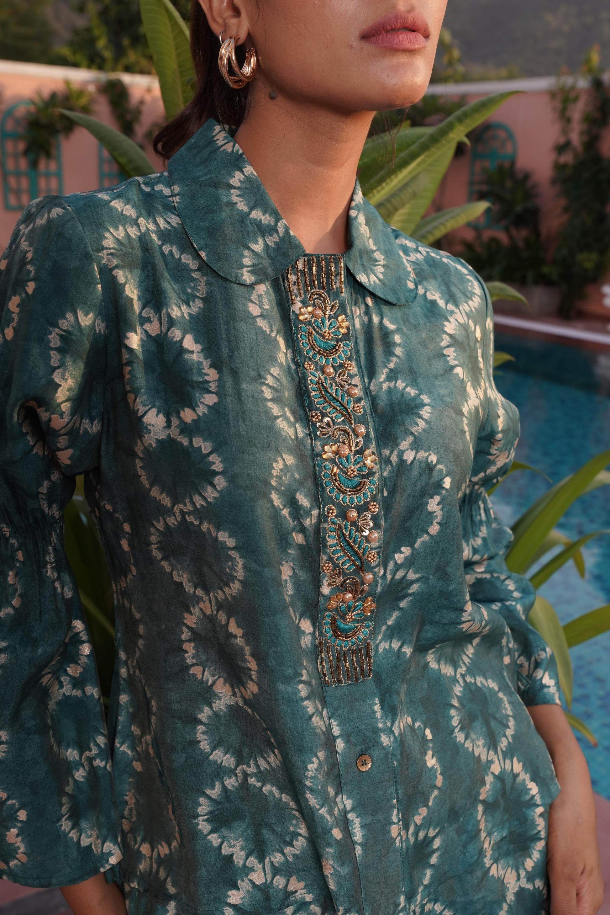 BulBul Aneri Teal Chanderi Co-Ord Set - Swadesiicart