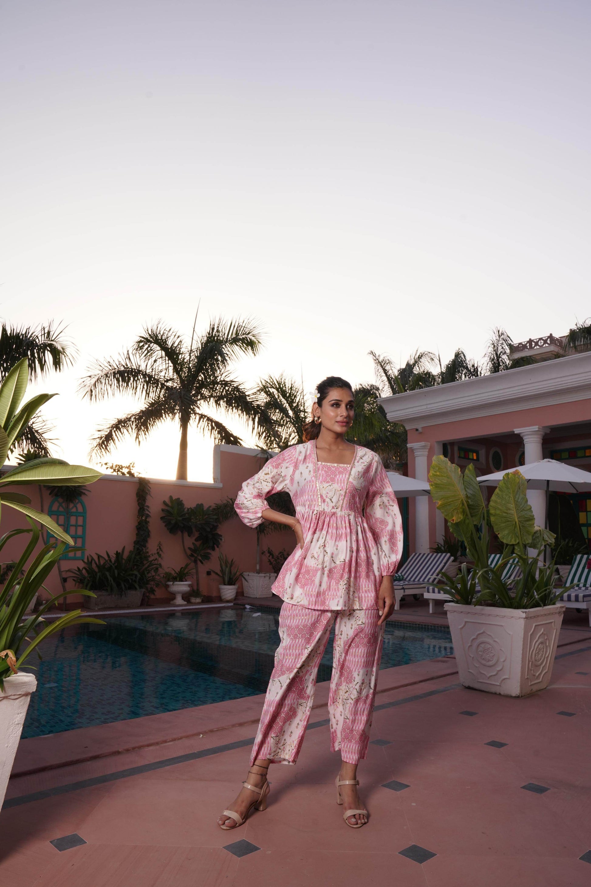 BulBul Dhriti Pink Chanderi Co-Ord Set - Swadesiicart