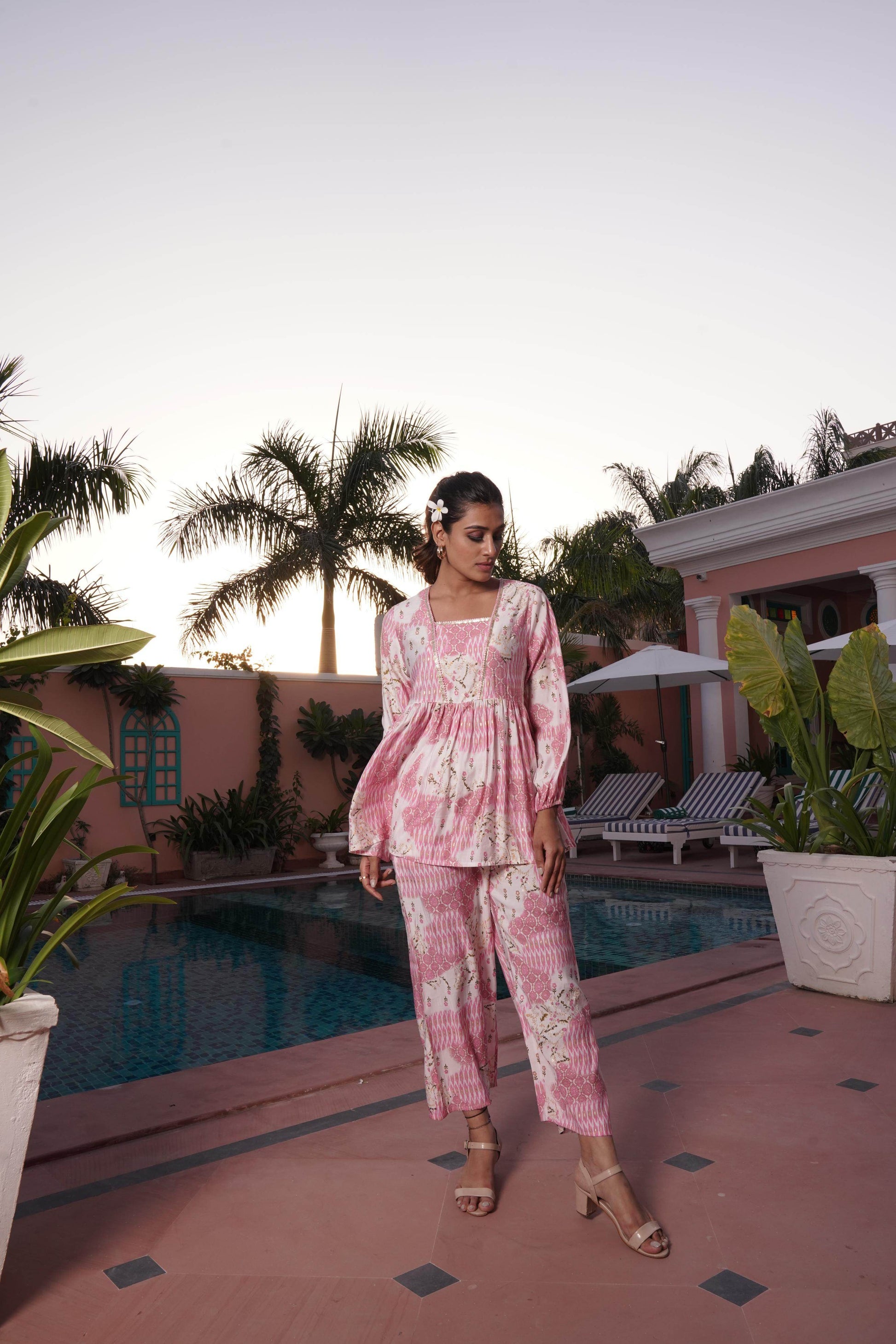 BulBul Dhriti Pink Chanderi Co-Ord Set - Swadesiicart