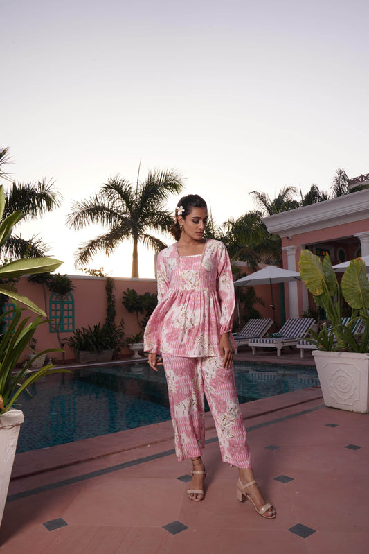 BulBul Dhriti Pink Chanderi Co-Ord Set - Swadesiicart