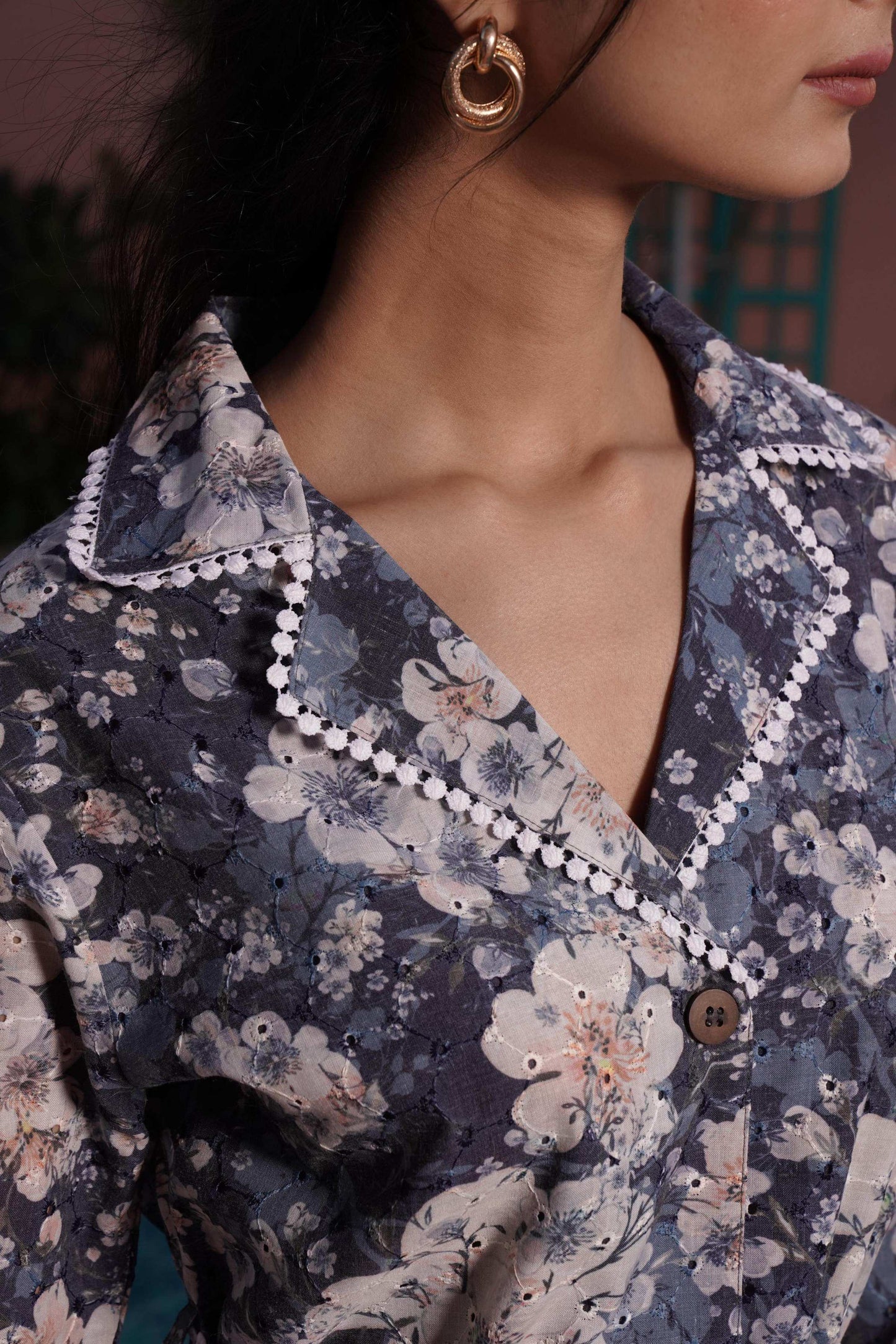 BulBul Blue Cotton Long Lace Co-Ord Set - Swadesiicart