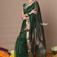 Very Much Indian Rajsi - Handloom Ari Checks Cotton Silk Saree with Golden Border - Dark Green | Swadesiicart