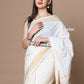 Very Much Indian Rajsi - Handloom Pure Cotton Paithani With Asawali Pallu - White Golden | Swadesiicart