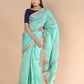 Very Much Indian Handloom Cotton Silk Saree With Sleek Golden Border - teal green | Swadesiicart