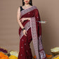 Very Much Indian Rajsi - Handloom Pure Cotton Saree with Hand-embroidered Symmetric Border - Maroon | Swadesiicart