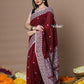 Very Much Indian Rajsi - Handloom Pure Cotton Saree with Hand-embroidered Symmetric Border - Maroon | Swadesiicart
