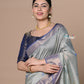 Very Much Indian Rajsi - Handloom Cotton Silk Saree with Golden Border - Grey | Swadesiicart