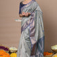 Very Much Indian Rajsi - Handloom Cotton Silk Saree with Golden Border - Grey | Swadesiicart