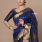 Very Much Indian Rajsi - Handloom Ari Checks Cotton Silk Saree with Golden Border - Dark Blue | Swadesiicart