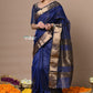 Very Much Indian Rajsi - Handloom Ari Checks Cotton Silk Saree with Golden Border - Dark Blue | Swadesiicart