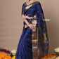 Very Much Indian Rajsi - Handloom Ari Checks Cotton Silk Saree with Golden Border - Dark Blue | Swadesiicart