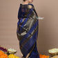 Very Much Indian Rajsi - Handloom Ari Checks Cotton Silk Saree with Golden Border - Dark Blue | Swadesiicart