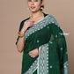 Very Much Indian Rajsi - Handloom Pure Cotton Saree with Hand-embroidered Symmetric Border - Green | Swadesiicart