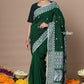 Very Much Indian Rajsi - Handloom Pure Cotton Saree with Hand-embroidered Symmetric Border - Green | Swadesiicart