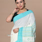 Very Much Indian Rajsi - Handloom Pure Cotton Saree with Classic Border and Pallu - White | Swadesiicart