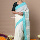 Very Much Indian Rajsi - Handloom Pure Cotton Saree with Classic Border and Pallu - White | Swadesiicart