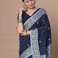 Very Much Indian Rajsi - Handloom Pure Cotton Saree with Hand-embroidered Symmetric Border - Dark Blue | Swadesiicart