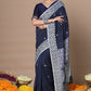 Very Much Indian Rajsi - Handloom Pure Cotton Saree with Hand-embroidered Symmetric Border - Dark Blue | Swadesiicart
