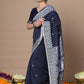 Very Much Indian Rajsi - Handloom Pure Cotton Saree with Hand-embroidered Symmetric Border - Dark Blue | Swadesiicart