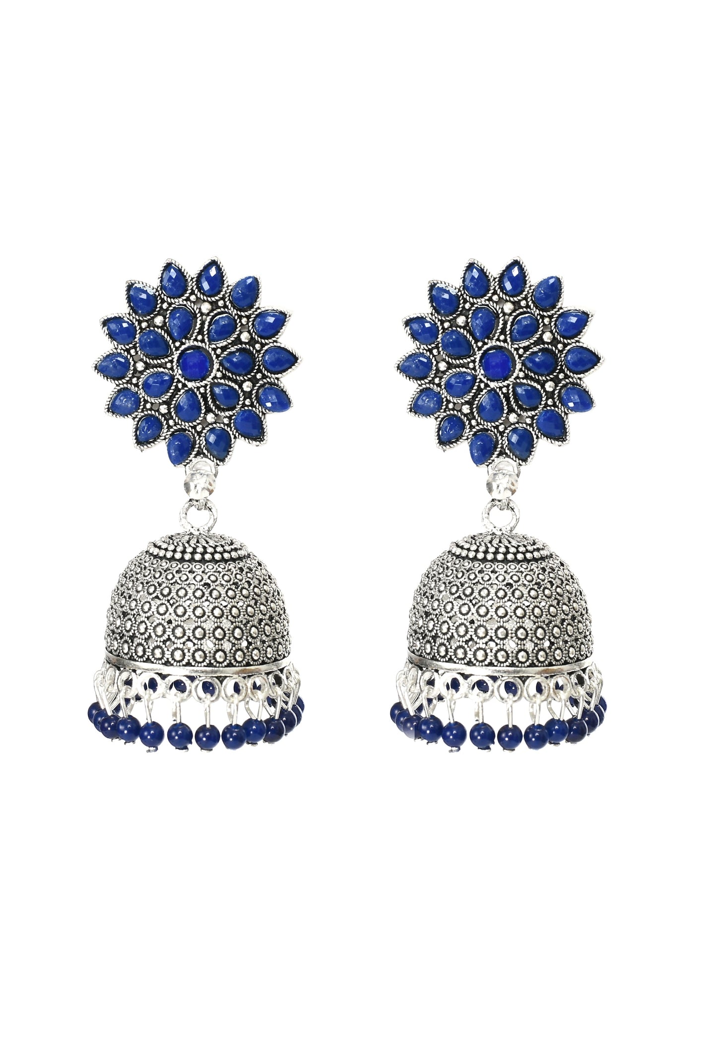 Mominos Fashion Joharkamal Kundan work Jhumka with Blue Beads - Mominos Fashion