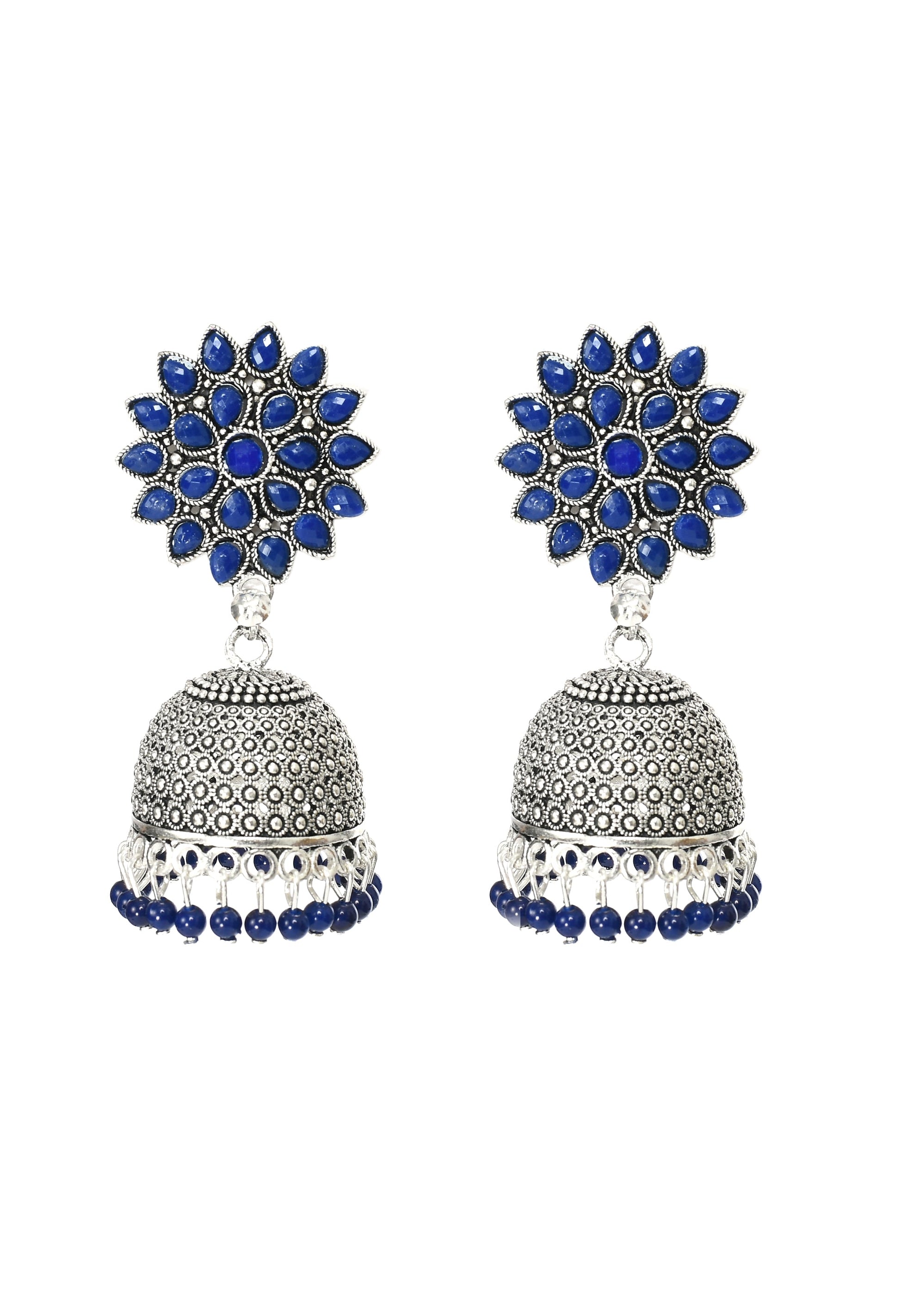 Mominos Fashion Joharkamal Kundan work Jhumka with Blue Beads - Mominos Fashion