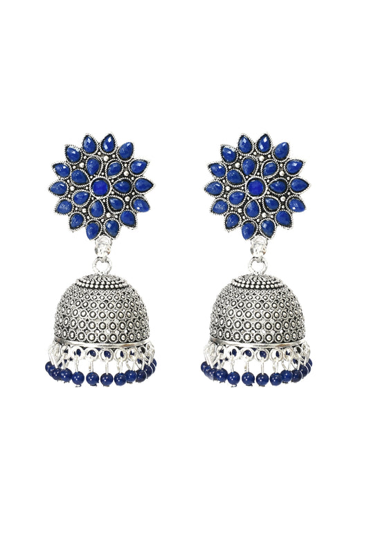 Mominos Fashion Joharkamal Kundan work Jhumka with Blue Beads - Mominos Fashion