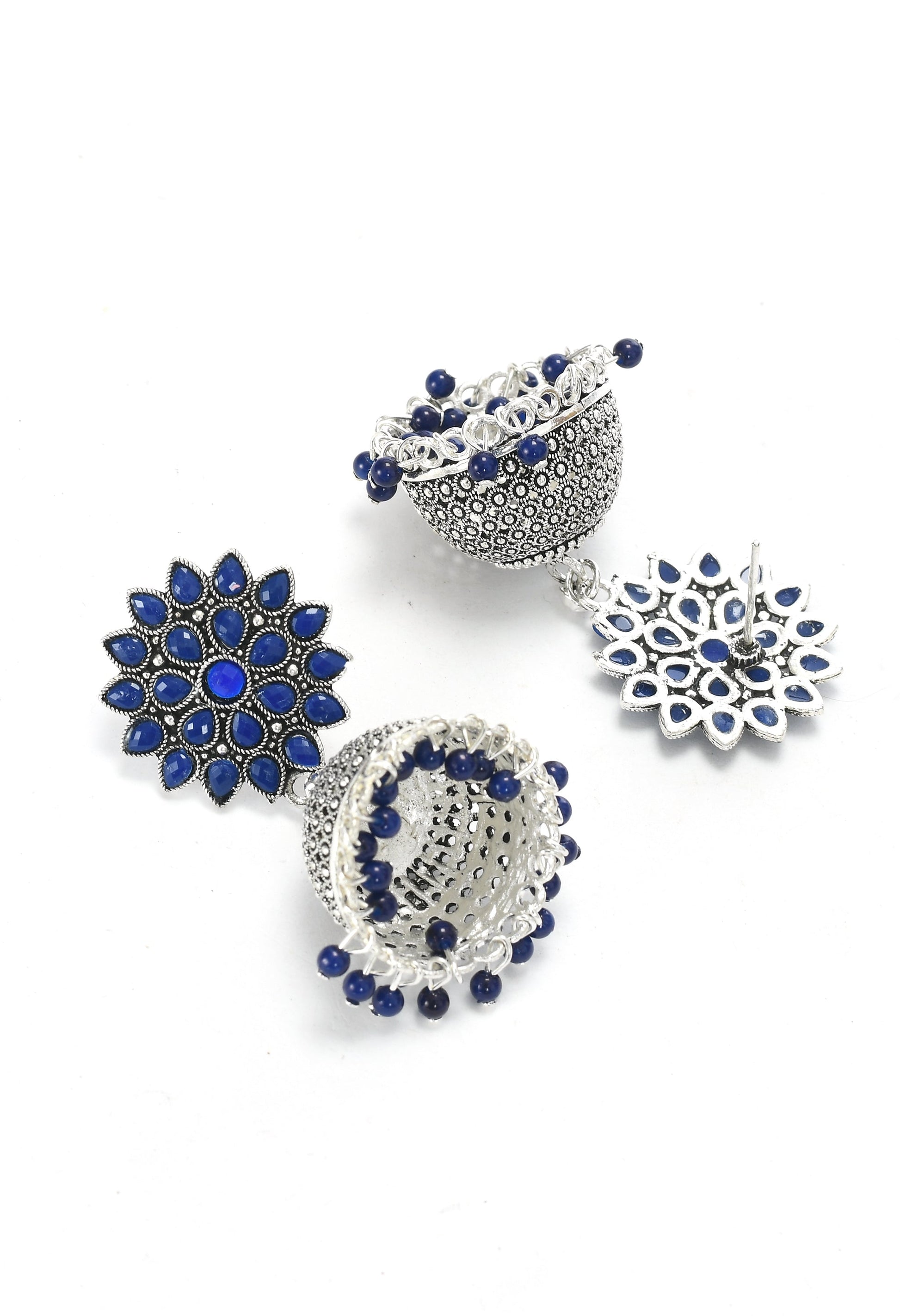 Mominos Fashion Joharkamal Kundan work Jhumka with Blue Beads - Swadesiicart