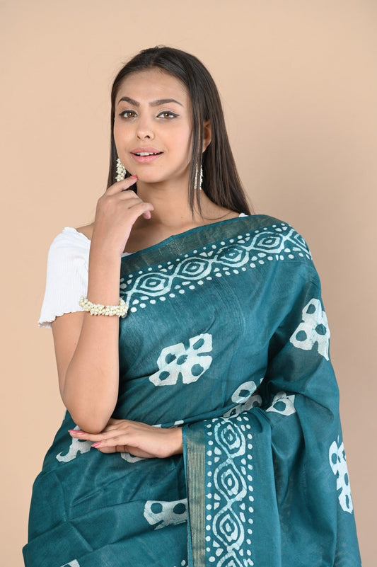 Very Much Indian Authentic Handloom Pure Cotton Saree with Hand Batik Work | Swadesiicart