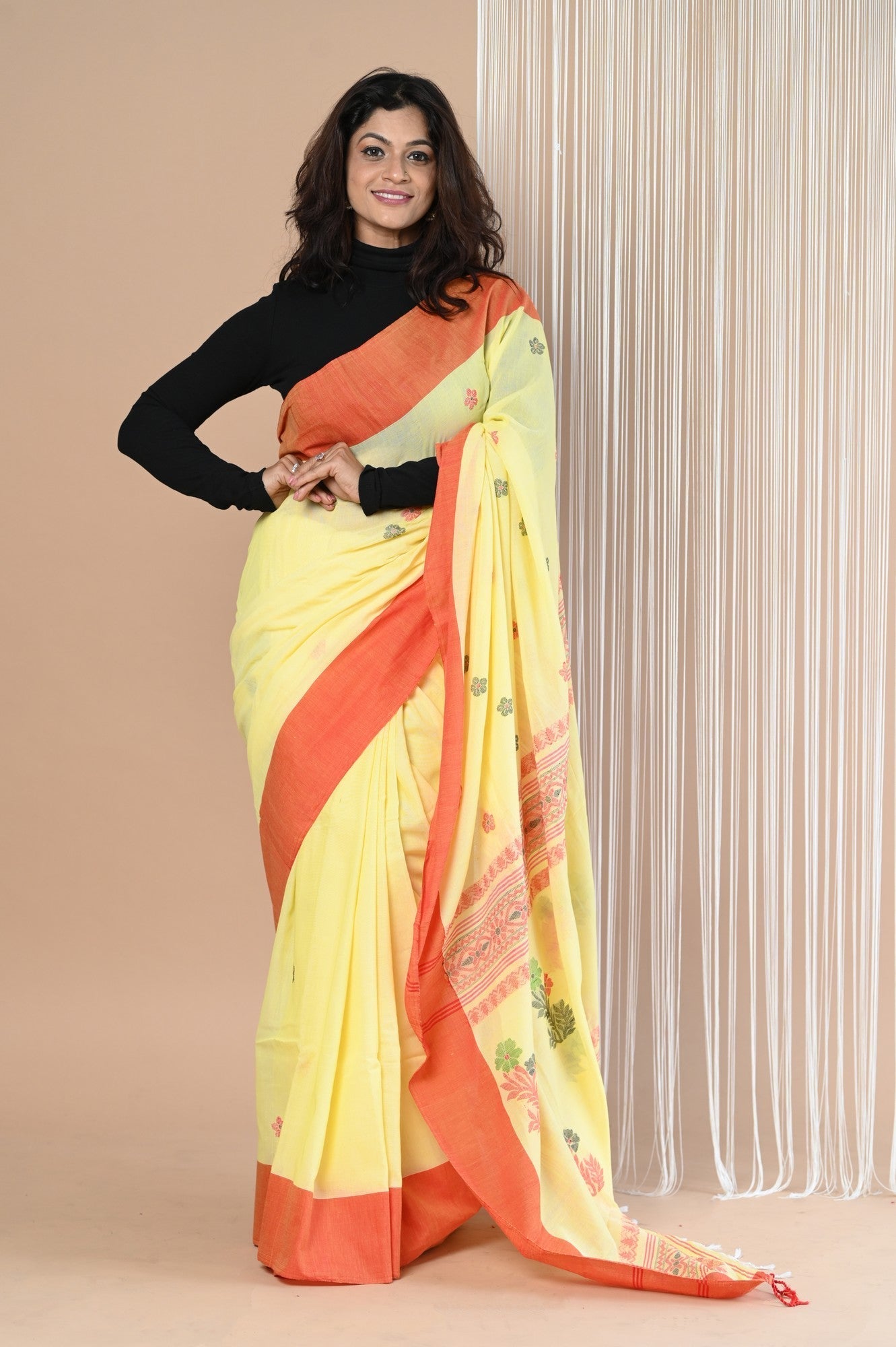 Very Much Indian Handloom Pure Cotton Saree With Handwoven Buttis | Swadesiicart