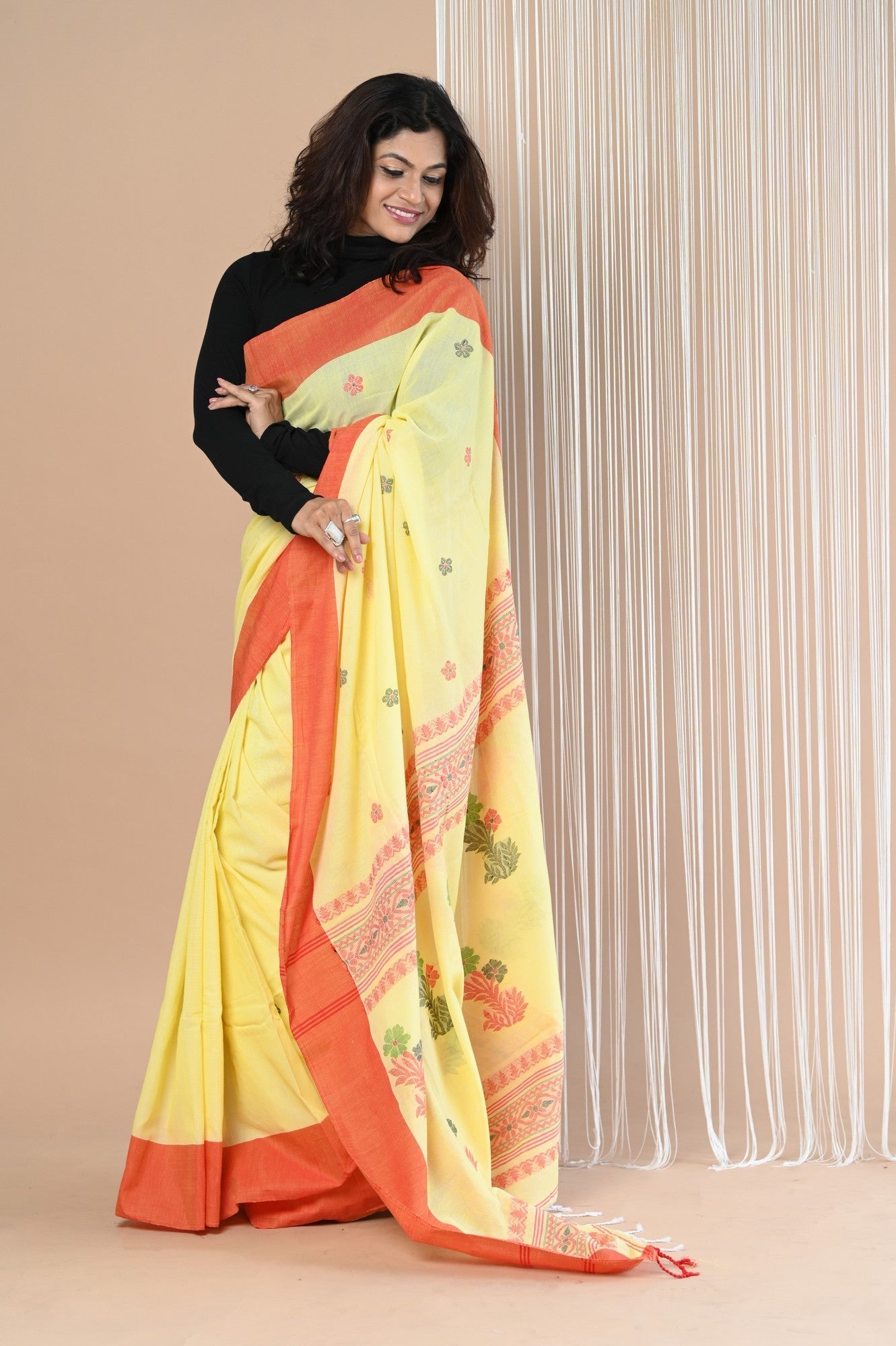 Very Much Indian Handloom Pure Cotton Saree With Handwoven Buttis | Swadesiicart