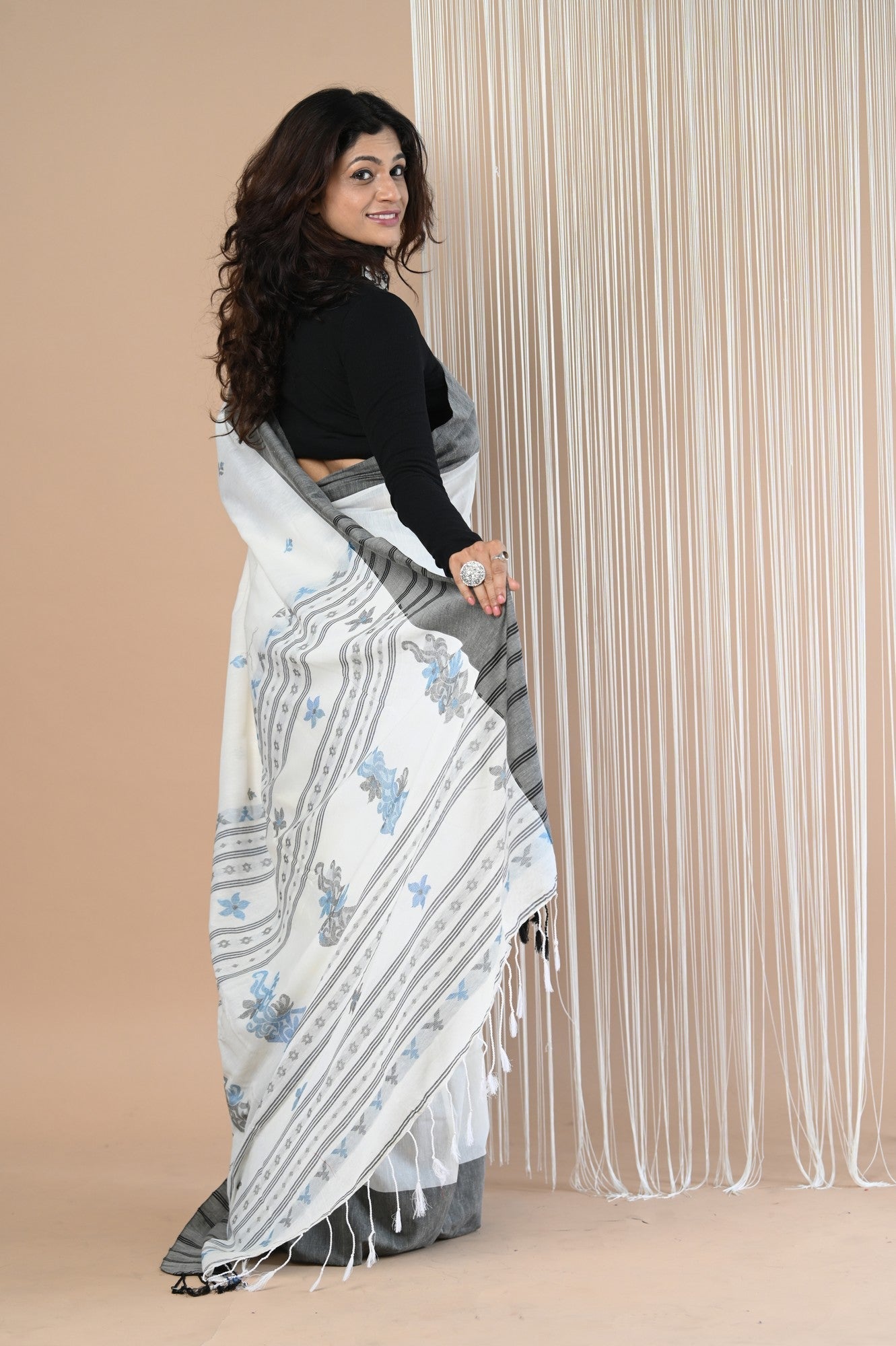 Very Much Indian Handloom Pure Cotton Saree With Handwoven Buttis | Swadesiicart
