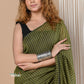 Very Much Indian Designer Pure Cotton Sarees with All over Linear Stripes - Pine Green | Swadesiicart