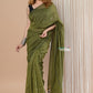 Very Much Indian Designer Pure Cotton Sarees with All over Linear Stripes - Pine Green | Swadesiicart