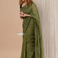 Very Much Indian Designer Pure Cotton Sarees with All over Linear Stripes - Pine Green | Swadesiicart