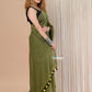 Very Much Indian Designer Pure Cotton Sarees with All over Linear Stripes - Pine Green | Swadesiicart