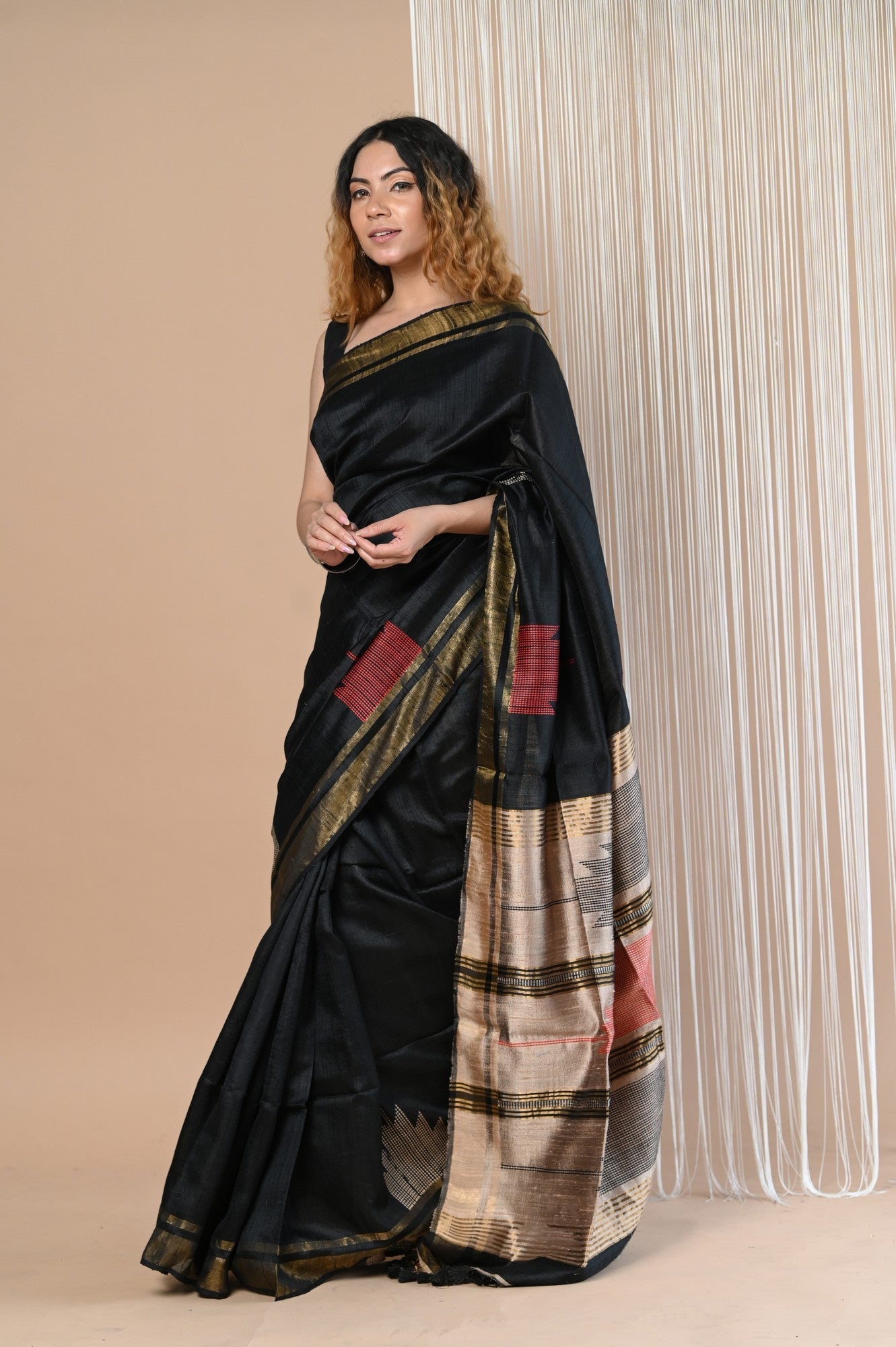 Very Much Indian Exclusive Handloom Pure Tussar Silk Saree By Khadigram Certified Weavers | Swadesiicart