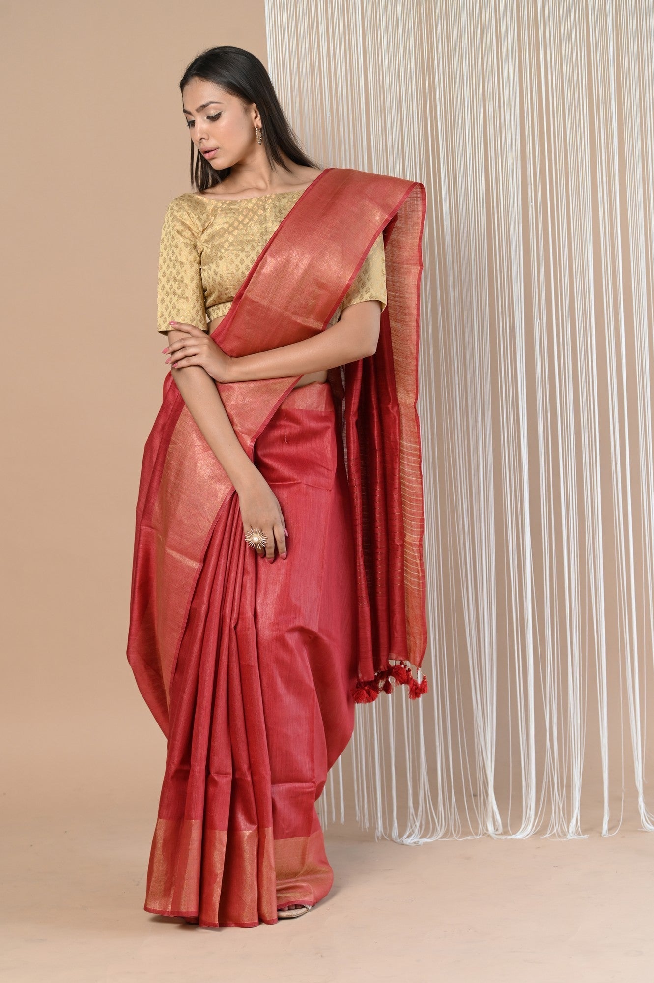 Very Much Indian Exclusive Pure Moonga Tussar Silk Saree With Beautiful Border | Swadesiicart