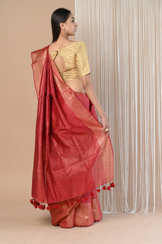 Very Much Indian Exclusive Pure Moonga Tussar Silk Saree With Beautiful Border | Swadesiicart