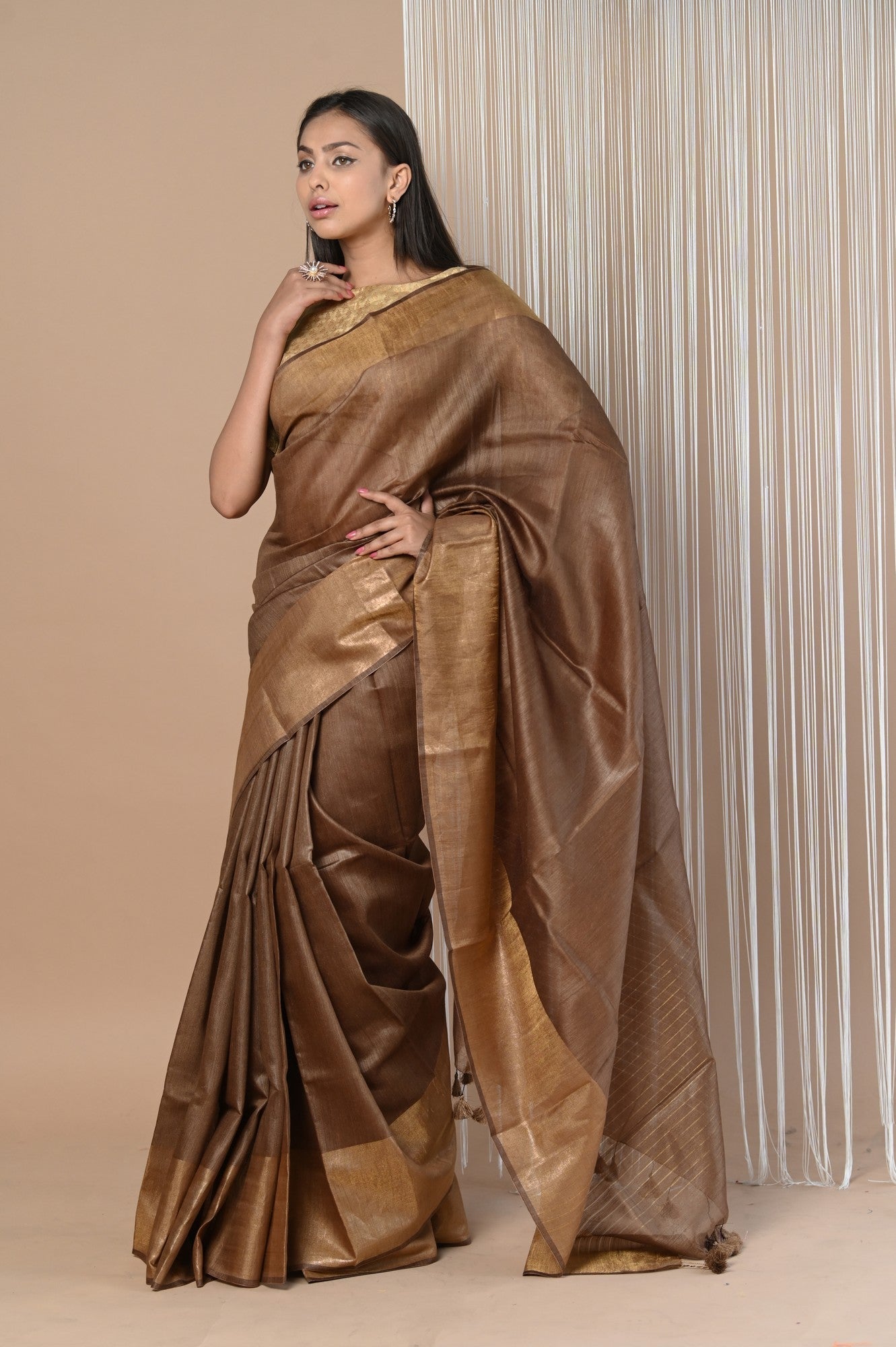 Very Much Indian Exclusive Pure Moonga Tussar Silk Saree With Beautiful Border | Swadesiicart