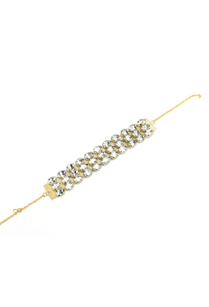 Mominos Fashion Johar Kamal Gold-Polished Finish Stone Choker For Women (White) | Swadesiicart