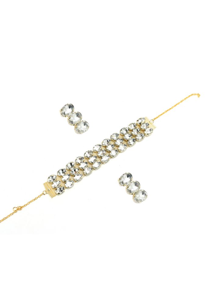 Mominos Fashion Johar Kamal Gold-Polished Finish Stone Choker For Women (White) | Swadesiicart