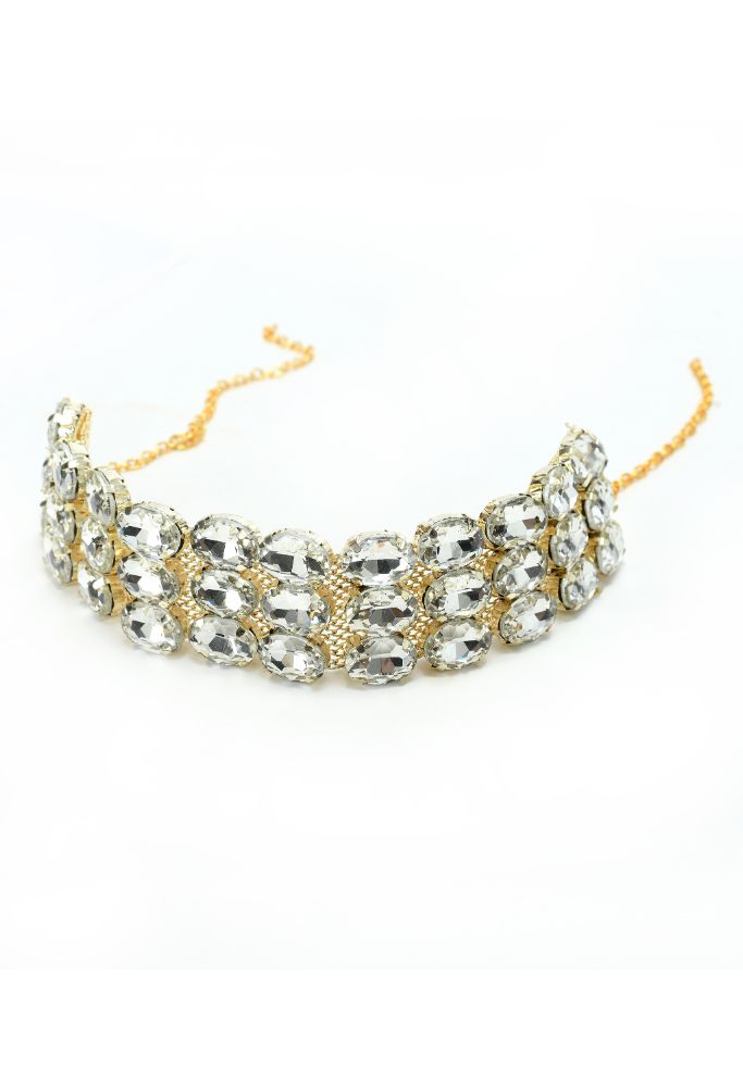Mominos Fashion Johar Kamal Gold-Polished Finish Stone Choker For Women (White) | Swadesiicart