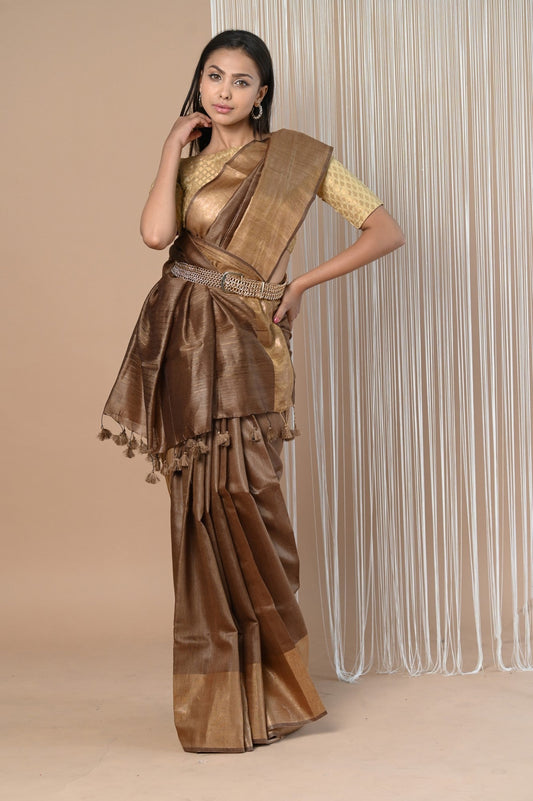 Very Much Indian Exclusive Pure Moonga Tussar Silk Saree With Beautiful Border | Swadesiicart