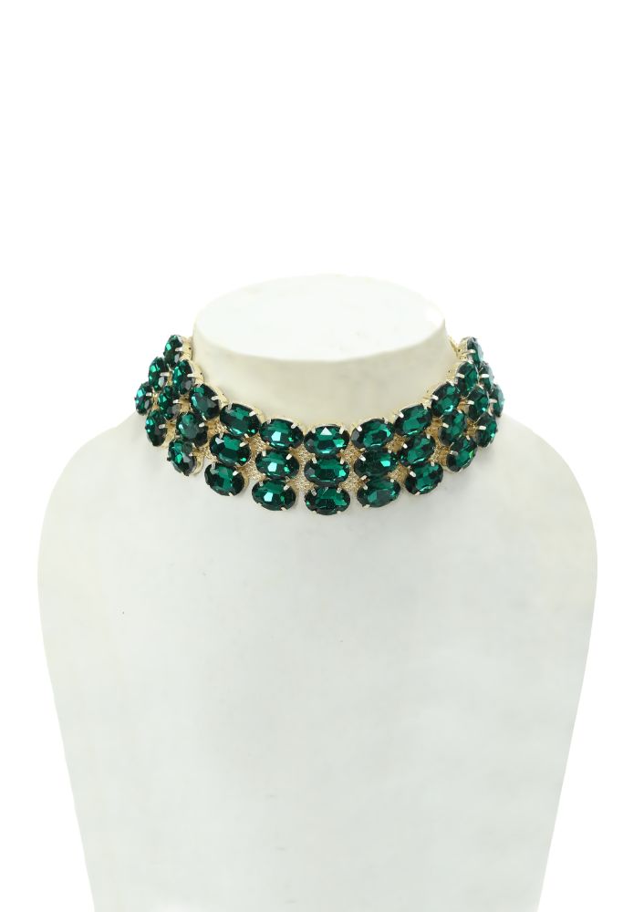 Mominos Fashion Johar Kamal Gold-Polished Finish Stone Choker For Women (Green) | Swadesiicart