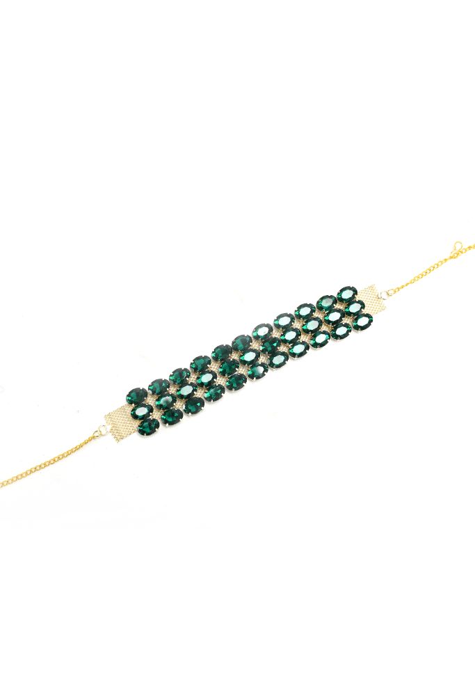 Mominos Fashion Johar Kamal Gold-Polished Finish Stone Choker For Women (Green) | Swadesiicart