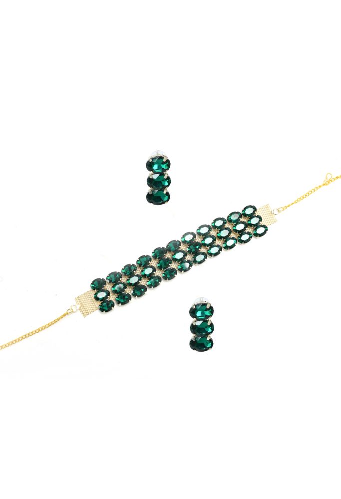 Mominos Fashion Johar Kamal Gold-Polished Finish Stone Choker For Women (Green) | Swadesiicart
