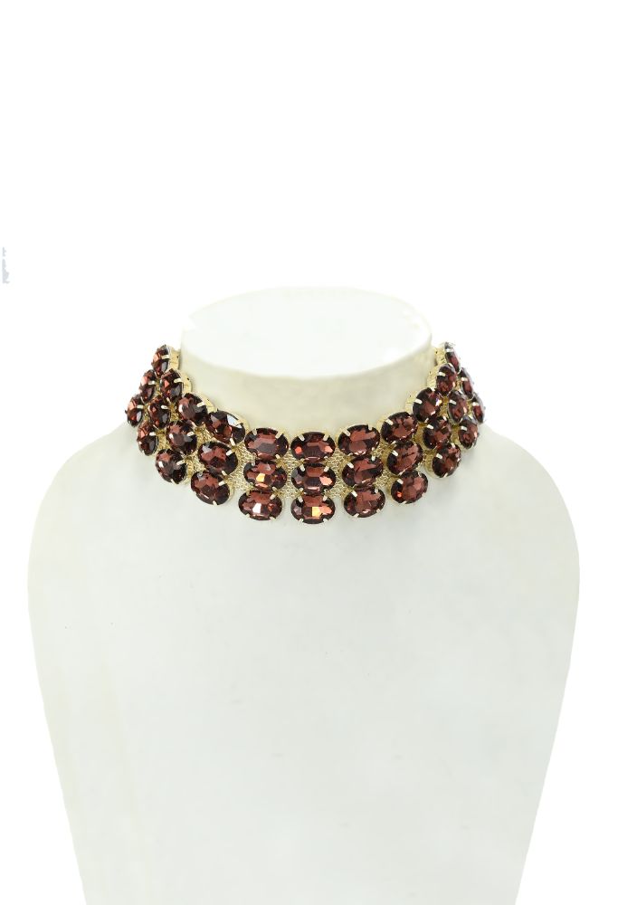 Mominos Fashion Johar Kamal Gold-Polished Finish Stone Choker For Women (Brown) | Swadesiicart