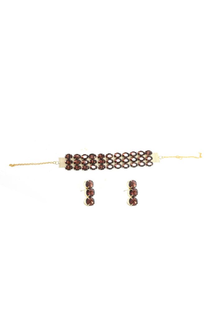 Mominos Fashion Johar Kamal Gold-Polished Finish Stone Choker For Women (Brown) | Swadesiicart