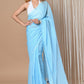 Very Much Indian Designer Pure Cotton Sarees with All over Linear Stripes - Sky Blue | Swadesiicart