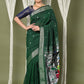 Very Much Indian EXCLUSIVE! Silver Zari Handloom High Quality Pure Cotton Paithani Radha Krishna Pallu | Swadesiicart